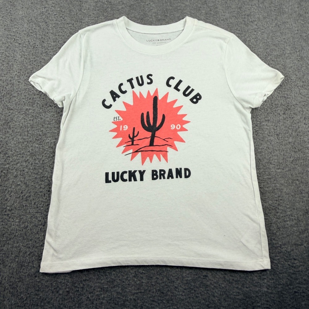 Lucky Brand Women's S Small Cactus Club Graphic‎ Tee White
